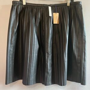 Madewell Black Leather A-Line Pleated Skirt
